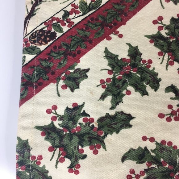 April Cornell 13 x 67 Christmas Table Runner Holly Berries Chickadee 100% Cotton - Picture 11 of 16